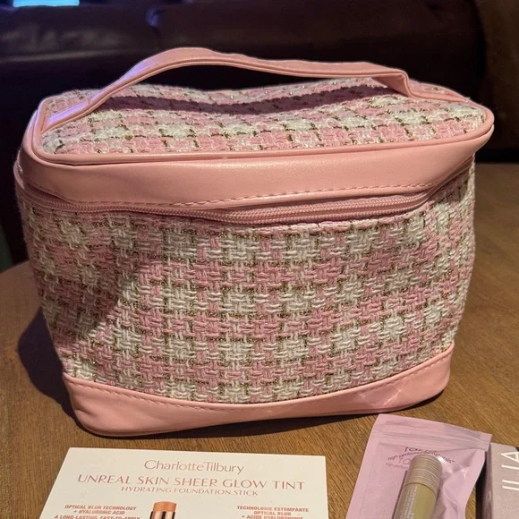 46-Piece Beauty Sample Lot + Pink Tweed Makeup Case | Skincare, Makeup & Hair - Picture 2 of 9